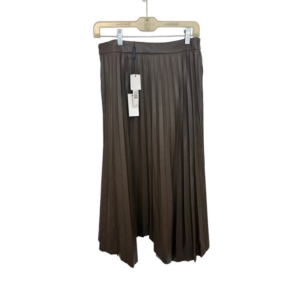 NWT ELIE TAHARI Faux Leather Pleated Skirt 6 Chocolate Espresso Midi A Line - Picture 2 of 5